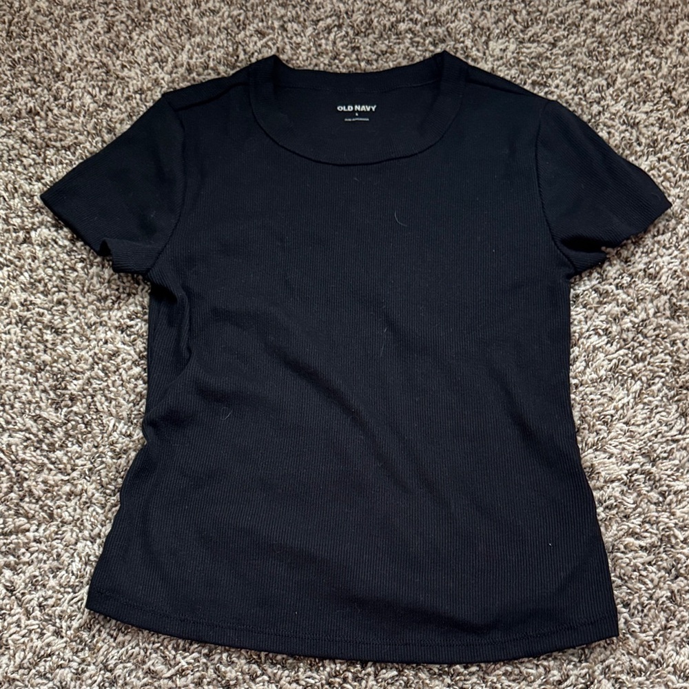 Old Navy Black Ribbed Crewneck Short-Sleeve Tee